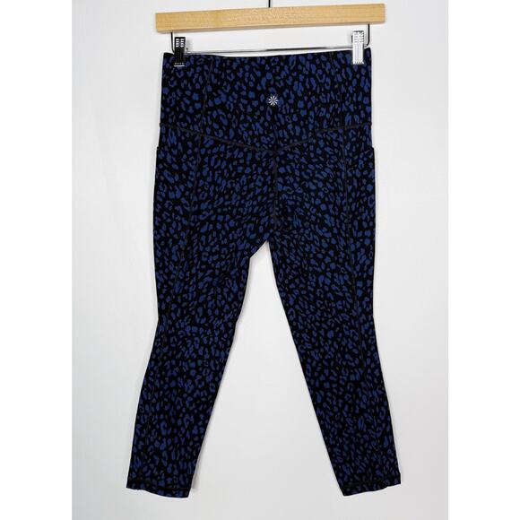 Athleta Small S Blue Black Salutation Stash Pocket II Printed 7/8 Tight Leopard - Picture 2 of 12